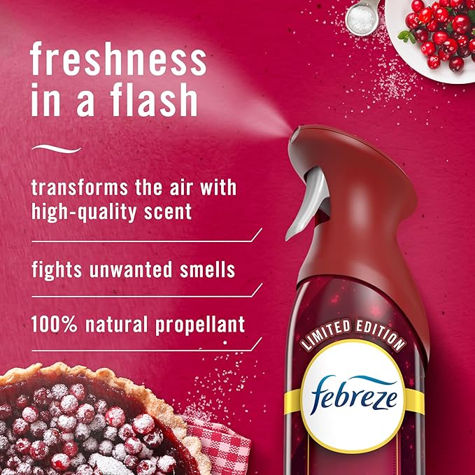 Febreze Air Effects Odor-Fighting Air Freshener Apple Cider, Cranberry Tart, Heavy Duty Crisp Clean, 8.8 oz. Aerosol Can, Pack of 3
