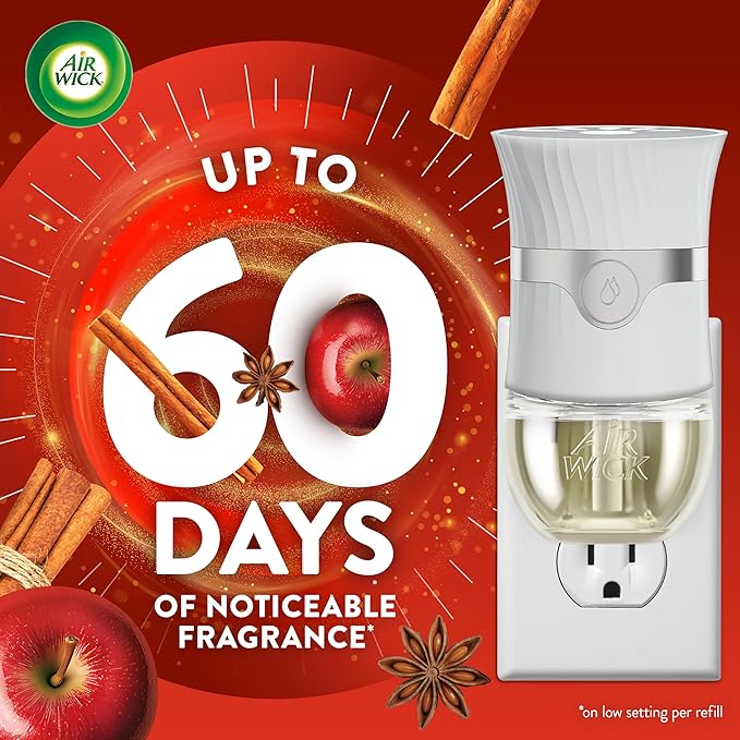 Air Wick Plug in Scented Oil Refill, 7ct, Apple Cinnamon Medley, Fall Scent, Essential Oils, Air Freshener