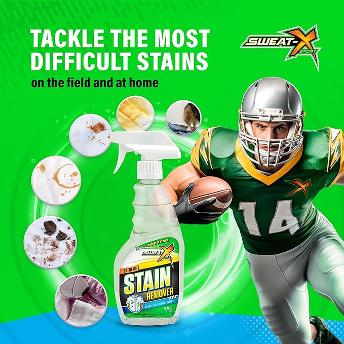 Sweat X Extreme Stain Remover – Multi-Purpose Nontoxic Stain Spray – Advanced Stain Removal for Sport and Activewear – Safe for All Fabrics – Tested Formula with Proven Results – 16 Fl Oz - 2 Pack