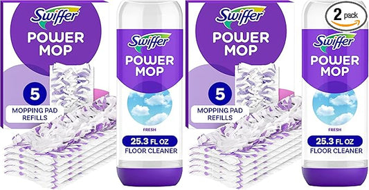 Swiffer PowerMop Multi-Surface Refill Pack for Floor Cleaning, Includes 5 Mopping Pad Refills, 1 Cleaning Solution with Lavender Scent (Pack of 2)
