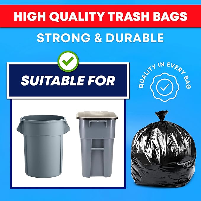 Tasker Contractor Garbage Bags 55 Gallon Heavy Duty 3 Mil (32 Count w/Ties) 60 Gal Contractor Bags 3 Mil. 55 Gallon Heavy Duty X-Large Black Trash Bags 50 Gal,