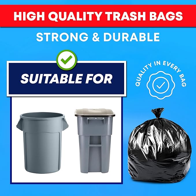 Tasker 55-60 Gallon Trash Bags Heavy Duty, (Value Pack 100 Bags w/Ties) Large Black Outdoor Trash Bags, Extra Large Trash Can Liners, 60 Gal, 55 Gal, 50 Gallon Trash Can Liner Capacity