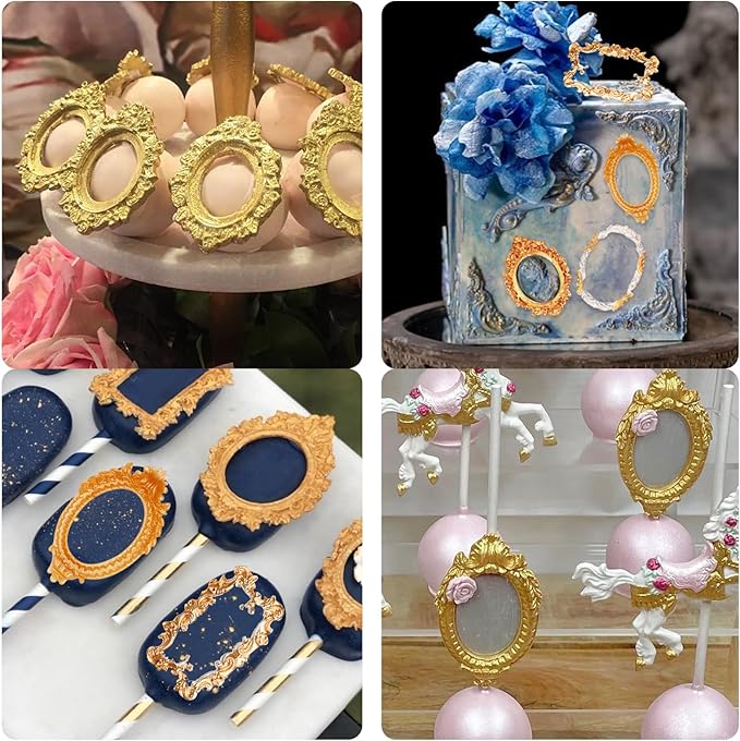 Picture Frame Fondant Molds, 4 Packs Vintage Baroque Mirror Silicone Molds for Chocolate Resin Clay Cake Decorating