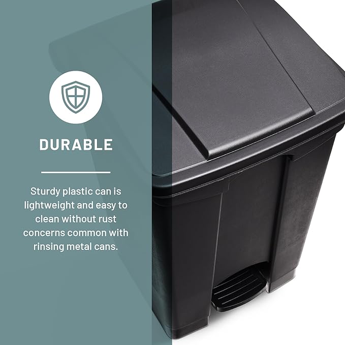 Safco Plastic Step-On Trash Can for Hands-Free Disposal, Great for Home and Commercial Use, 12 Gallon, Black (9925BL)