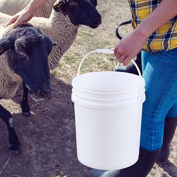 7 Gallon Plastic White Food Bucket with Handle and Lid, Food Storage Plastic Bucket Pail with Lids, Pack of 4