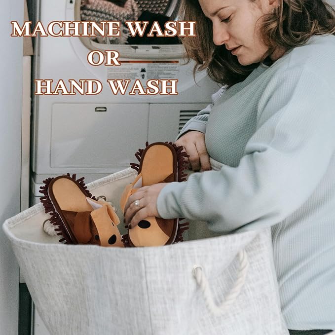 Liitrton Mop Slippers Cartoon Mop Shoes, Washable Microfiber Slippers for Floor Cleaning, Detachable Mopping Slippers for Women Home Floor Cleaning Tools (Brown, Women 4.5-6)