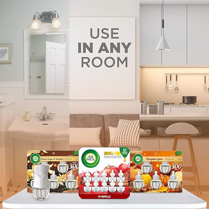 Air Wick Plug in Scented Oil Refill, Apple Cinnamon Medley, 5ct, Air Freshener, Essential Oils (Pack of 2)