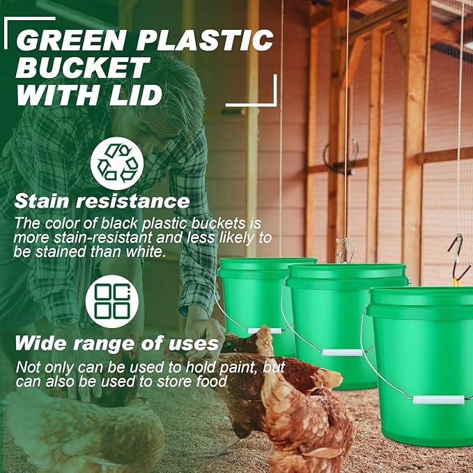 6 Pack 2 Gallon Plastic Bucket with Lid Heavy Duty Pail with Metal Handle Reusable Small Multipurpose Paint Buckets Container for Food Storage(Green)