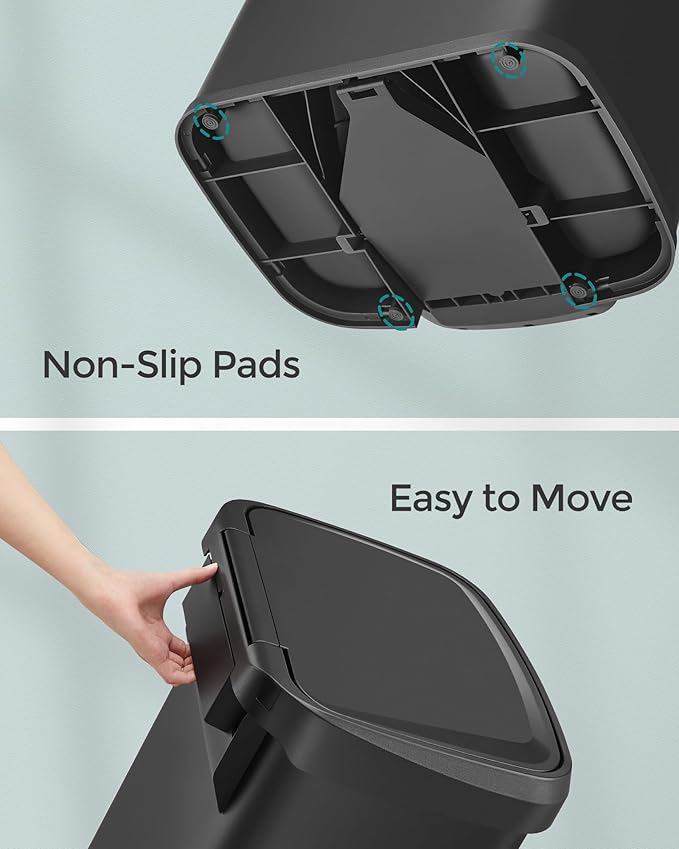 SONGMICS Kitchen Trash Can, 18-Gallon Stainless Steel Garbage Can, with Stay-Open Lid and Step-on Pedal, Soft Closure, Tall, Large and Space-Saving, Black ULTB520B68