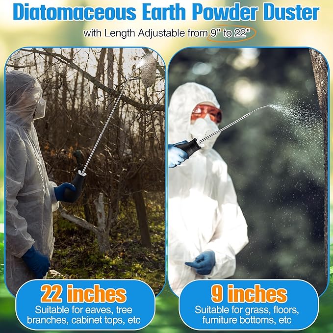 Diatomaceous Earth Powder Duster, Longer 9" to 22" Retractable Garden Powder Applicator Dispenser, 8 oz Bulb Duster Sprayer Insect for Home Organic Gardening Agricultural Supply(Black,2 Pcs)