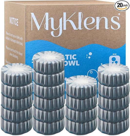 Toilet Bowl Cleaner Tablets, Automatic Toilet Tank Cleaner for Deodorizing & Descaling, Long-Lasting with Sustained Release Technology for Bathroom Cleaners, Blue, 20 Packs