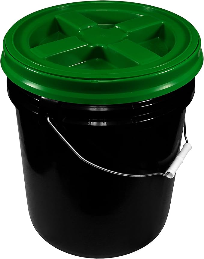 Black 5 Gallon 90 mil Bucket with Gamma Seal Lid (Green)