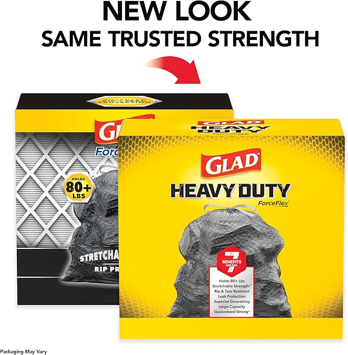 Glad Trash Bags, ForceFlexPlus Drawstring Large Garbage Bags - 30 Gallon, 50 Ct (Package May Vary) (Pack of 2)