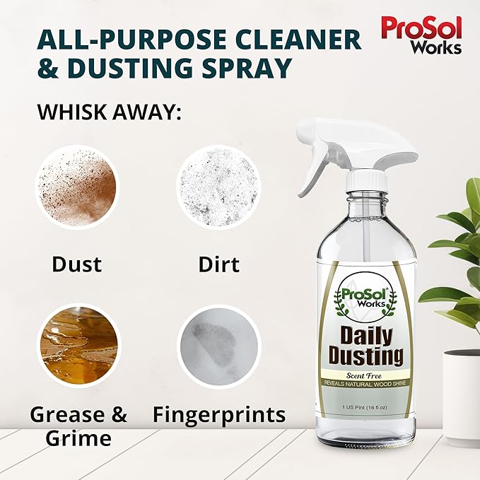 Daily Dusting Spray Surface Cleaner 16 oz - Wood Cleaner Cleaning Spray for Tables, Banisters, Old Wooden Cabinet, Doors, Decors & Antique Restorer Revealing Natural Shine