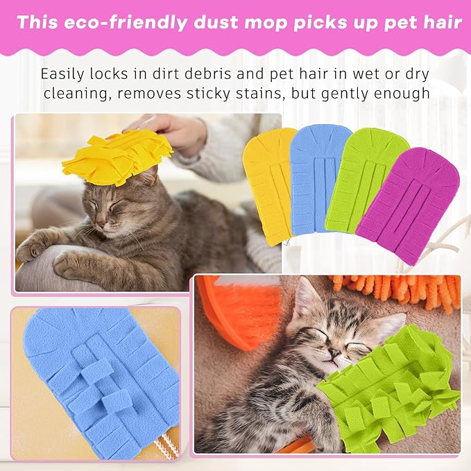 Zubebe 12 Pcs Duster Refill Reusable Fleece Duster Refills Feather Flat Dusters Multi Surface Washable Cleaning Pads Tools for Home, Blinds, Car, Pet, Furniture, Fans (Red,Yellow,Green,Blue)