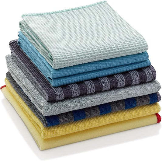 E-Cloth Home Cleaning Set with Microfiber Cleaning Cloths for Cars, Bathroom, Kitchen, & More - Microfiber Towels That Clean with No Added Chemicals - 8 Specialized Cloths in Assorted Colors