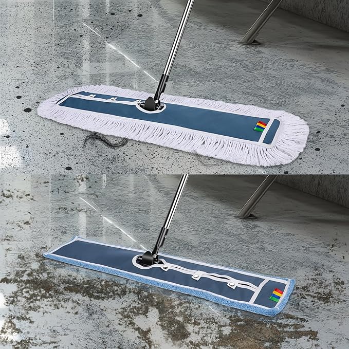 MASTERTOP Industrial Mop, Extra Large Floor Mop with Microfiber & Cotton Pad, Heavy Duty Flat Mops Commercial Dust Mop for Cleaning Office Garage Mall Hotel Home Floors