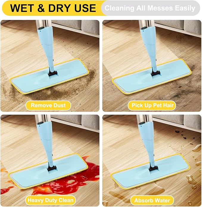 3 Pack 16.5 inch Reusable Mop Pads Microfiber Spray Mop Replacement Heads for Wet/Dry Mops Compatible with Bona Floor Care System (Yellow )