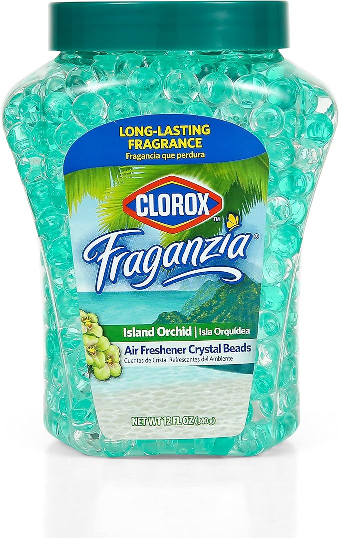 Clorox Fraganzia Crystal Beads Air Freshener in Island Orchid Scent - Long-Lasting Room Deodorizer - Odor Eliminator Gel Beads to Freshen Home, Car, or Office, 12 Fl Oz