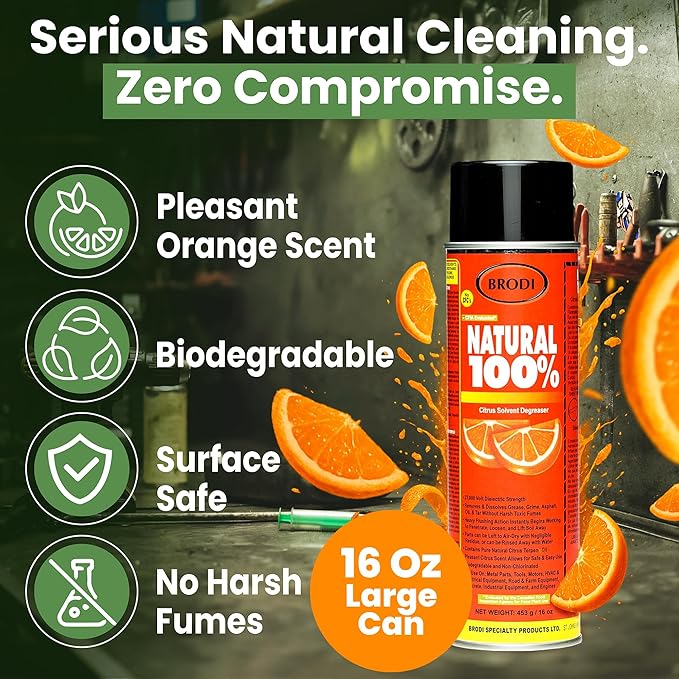 Natural-100% Orange Degreaser Cleaner, Industrial-Strength, Instantly Removes Grease, Oil & Adhesive, 27Kv Electrical-safe, Trusted on Metal, Engines, Motors, Tools, Concrete & More