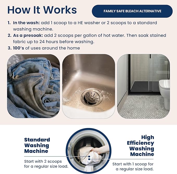 Truly Free OxyBoost - Oxygen Whitener & Clothes Stain Remover Laundry Detergent Powder with Sodium Percarbonate - Brightens Whites & Safe for Colors - Non-Chlorine, Gentle Yet Powerful - Pack of 2