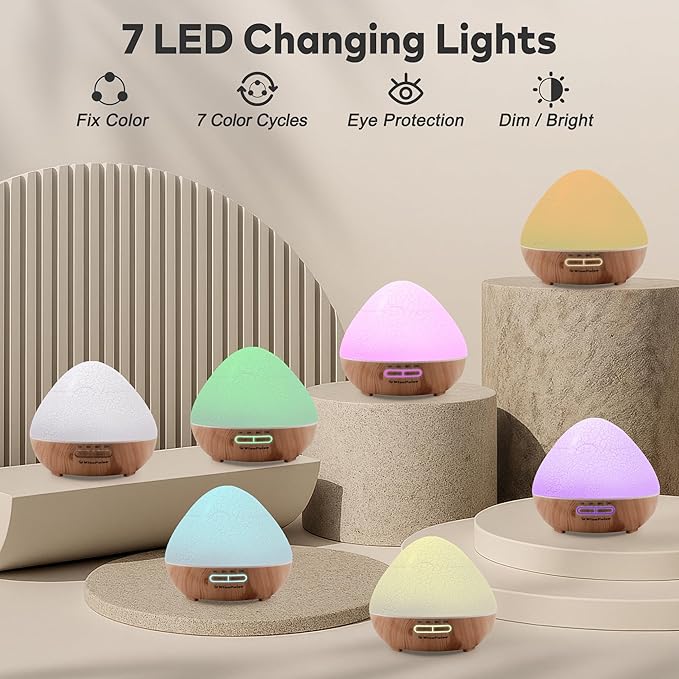 500ml Essential Oil Diffuser, Ultrasonic Diffusers for Essential Oils with Remote Control for Bedroom, Quiet Aroma Diffuser with 7 Color LED & Auto-Off, Mist Humidifier for Home, Office, Yoga