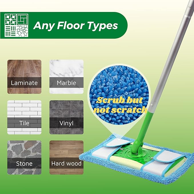 Reusable Mop Pad for Swiffer Sweeper Mop, 12.5'' Microfiber Mop Pad Refill Washable for Hard Floor Baseboard Cleaning, Wet/Dry Cleaning Pad, 6 Pack