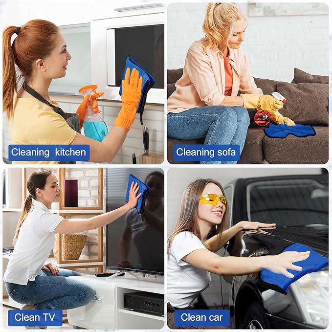 Tallew 40 Pcs Microfiber Towels 16 Inch x 16 Inch Microfiber Cloth Car Drying Towels for Cars Washing Polishing Office Windows Cleaning Household Supplies (Blue)