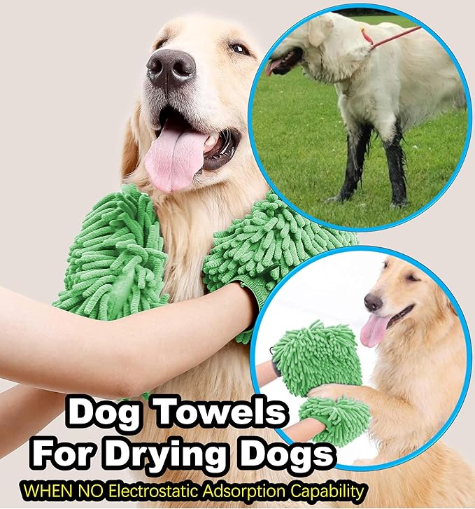 Green Chenille Microfiber Dusting Mitt, 10.5x8 Inch, Electrostatic, Reusable, Scratch-Free, No-Dust Fly Duster for Sensitive Surfaces