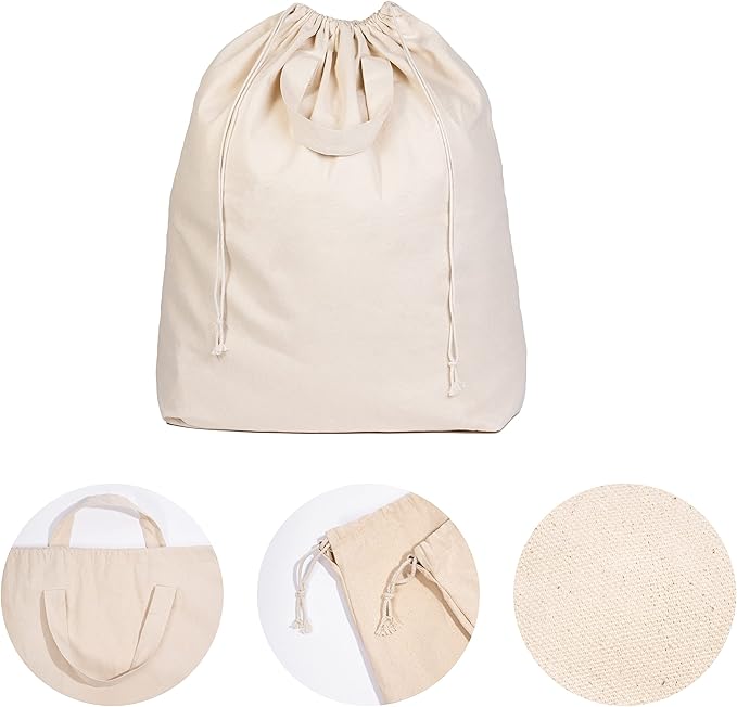 Canvas Laundry Bags - Extra Large, Heavy Duty, 100% Cotton Laundry Bag with Straps, Handles and Drawstring - College Dorm Laundry Bag in XL Size - Washable, Foldable Laundry Basket Liner (2 Pack)