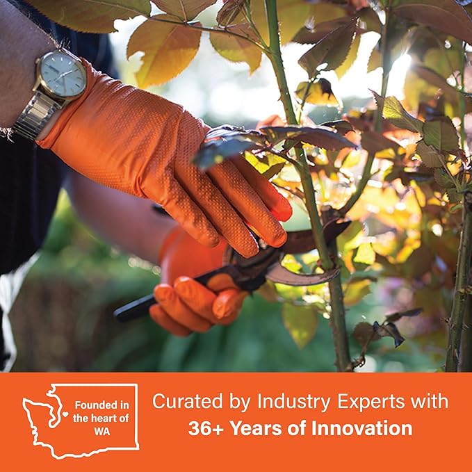 1st Choice 6 mil Orange and Green Nitrile Gloves, Disposable, Latex Free Raised Diamond Grip Mechanic Glove for Men and Women