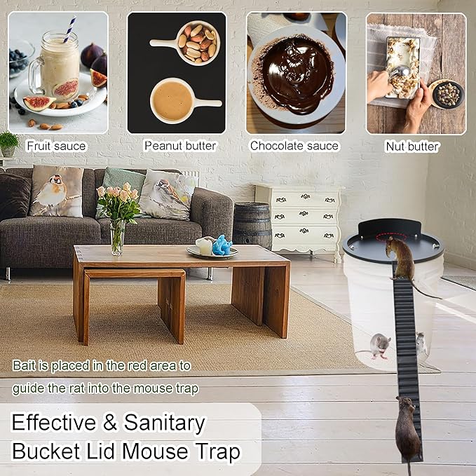 Bucket Lid Mouse Trap Metal 5 Gallon Bucket lid,Strong Metal Material That Cannot be Bitten, auto Reset, Repeat Catch, Indoor Outdoor, Reusable 5 Gallon Bucket Lid, (1Pack)