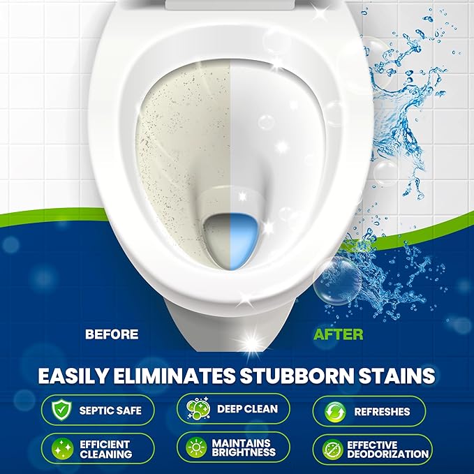 True Fresh Toilet Bowl Cleaner Tablets 24 Pack – Deodorizer & Septic Safe – Deep Cleaning, Odor Eliminator, Stain Remover for Long-Lasting Freshness – Fresh Lemon Scent