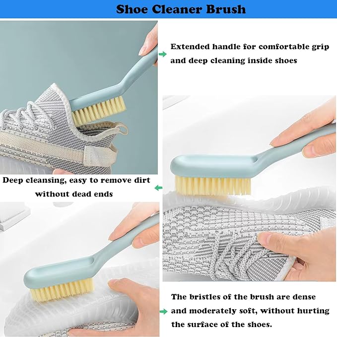 2Pack Shoe Cleaning Brush,Sneaker Shoe Cleaner Brush, Soft Bristle Cleaning Shoes Scrubber,Long Handle Shoe Scrubbing Brush,White Sneaker Cleaner Brush,Shoe Brushes for Cleaning (Blue)