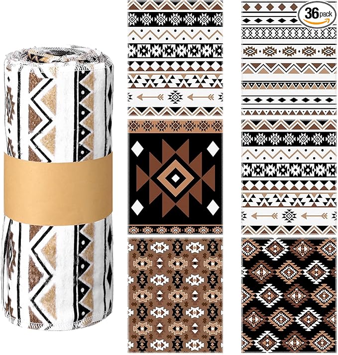 36 Pack Reusable Cleaning Cloths Washable Cotton Kitchen Towels for Home(Western Aztec,Brown)