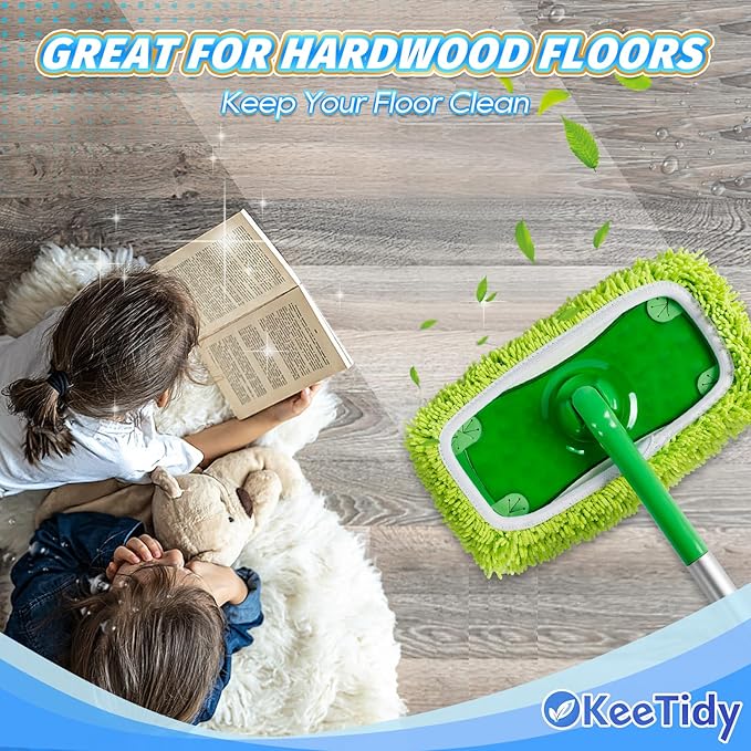 Reusable Mop Pads Compatible with Swiffer Sweeper Mops, 3 Pack 12 Inch Washable Microfiber Wet Pads Refills Dry Sweeping Cloths Heavy Duty Mop Head Replacement for Wet Dry Floor Cleaning, Green