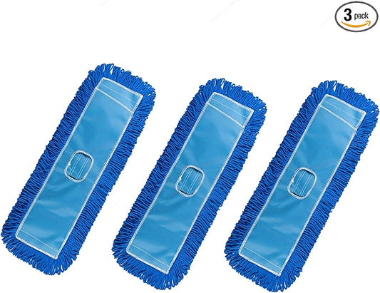 Matthew 24'' Microfiber Loop Dust Mop Washable Commercial&Residential Heavy Duty Mop Head Replacement Premium Absorbent Industrial Dust Mop Refill Pads for Hardwood, Office,Garage and Hotel -3Pack