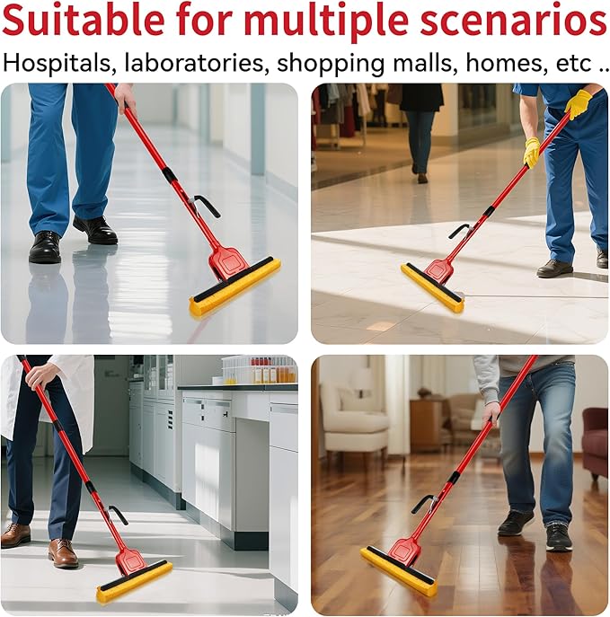 Compressed Cellulose Sponge Mop with 2 Roller swop mop Heads and 1 Bucket Suitable for Wood, Ceramic Tiles and Other Flat and Smooth Floors(1 Handle with 2heads and 1 Bucket)