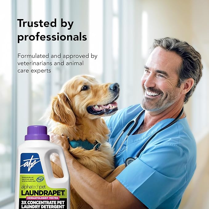 LaundraPet 3X Strength Premium Laundry Detergent with Enzyme Cleaner - 64 Oz (96 Washes) Pet Stain and Odor Eliminator, Enzymatic Detergent by Alpha Tech Pet