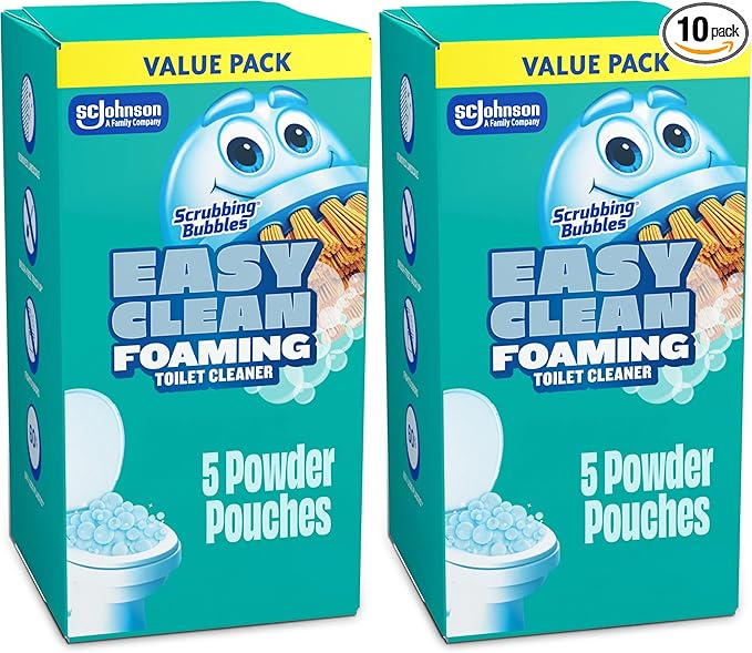 Scrubbing Bubbles Easy Clean Foaming Toilet Bowl Cleaner, Easy Toilet Drop In Powder Pouches, 100g (5 Pouches) (Pack of 2)