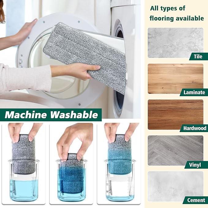 Mop and Bucket with Wringer Set, Hands Free Flat Floor Mop and Bucket, 3 Washable Microfiber Pads Included, Wet and Dry Use, Home Floor Cleaning System for All Floor Types and Windows