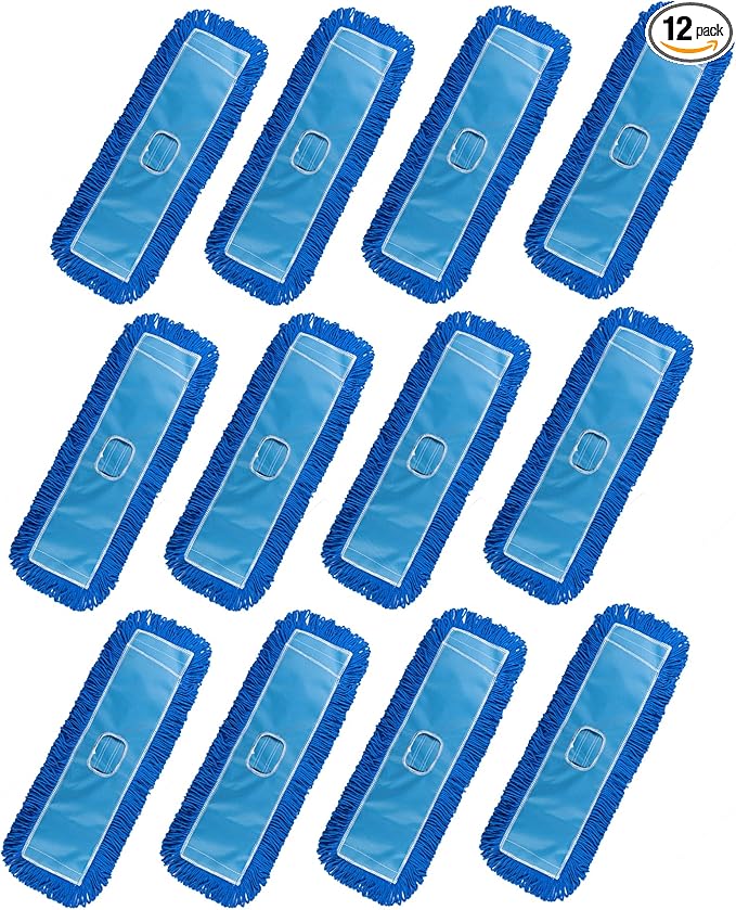 Matthew 24'' Microfiber Loop Dust Mop Washable Commercial&Residential Heavy Duty Mop Head Replacement Premium Absorbent Industrial Dust Mop Refill Pads for Hardwood, Office,Garage and Hotel -12Pack