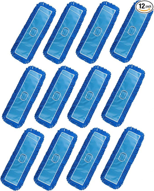 Matthew 24'' Microfiber Loop Dust Mop Washable Commercial&Residential Heavy Duty Mop Head Replacement Premium Absorbent Industrial Dust Mop Refill Pads for Hardwood, Office,Garage and Hotel -12Pack