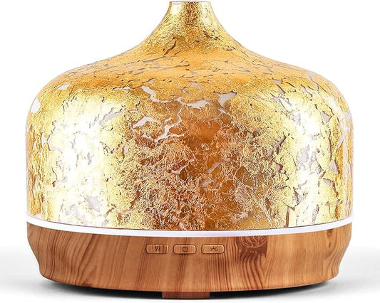 Porseme 500ml Essential Oil Diffuser Gold Plated Glass Aromatherapy Ultrasonic Humidifier - Auto Shut-Off, Timer Setting, BPA Free for Home Hotel Yoga SPA Gift