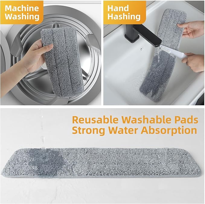 Flat Microfiber Mop for Floor Cleaning, 23.6 Inch Extra-Wide Aluminum Base Mop with Adjustable Handle, 360° Swivel Dry & Wet Mop with 4 Washable Reusable Pads – LJGG