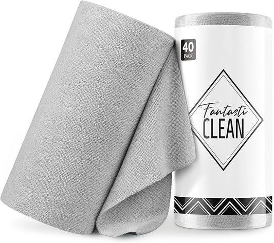 Fantasticlean Microfiber Cleaning Cloth Roll -40 Pack, Tear Away Microfiber Towels, 12" x 12", Reusable, Washable, Scratch Free, Ultra Absorbent Dishcloth for Car, Home Supplies, Pet, Kitchen (Grey)