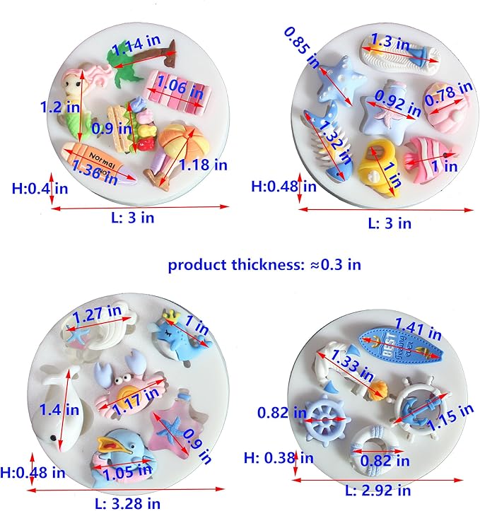 Lovely Small Items Silicone Fondant Molds Set For Cake Topper, Gumpaste, Candy & Chocolate, Polymer Clay and More (Sea life & Beach)