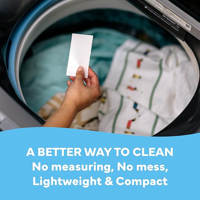 Tru Earth Compact Dry Laundry Detergent - Up to 128 Loads (64 Sheets) - Paraben-Free - Original Eco-Strip Liquidless Detergent, Travel - Fresh Linen | Packaging May Vary