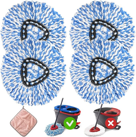Spin Mop Head Replacement - 4 Pack Microfiber, Blue for O-Ceda Spinning Mop, EasyWring RinseClean, 2 Tank System Bucket