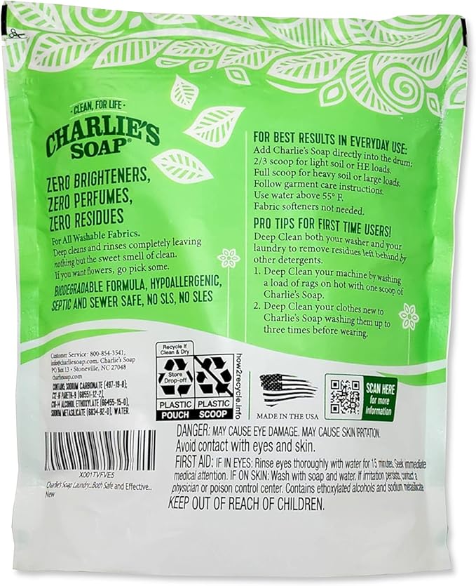 Charlie’s Soap Laundry Powder New (150 Loads, 1 Pack) Fragrance Free Hypoallergenic Plant Based Deep Cleaning Laundry Powder – Biodegradable Eco Friendly Sustainable Laundry Detergent
